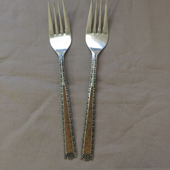 Royal Crest Vintage Flatware Silverware 2 Salad Forks Faux Wood Insert - Picture 1 of 4